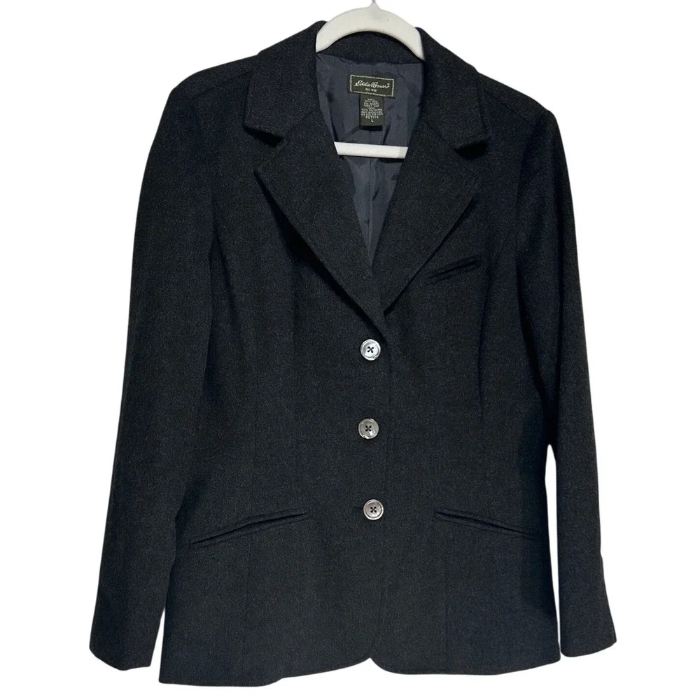 Eddie Bauer Wool Angora Blend 3-Button Jacket Charcoal Size Large EUC